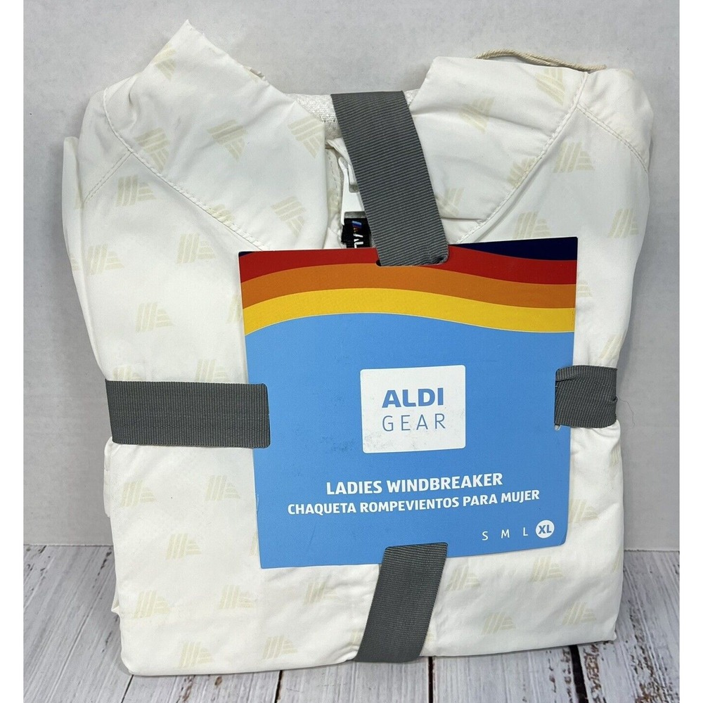 Aldi Gear Womens Windbreaker Jacket Size XL White Rainbow Logo Full Zip NWT